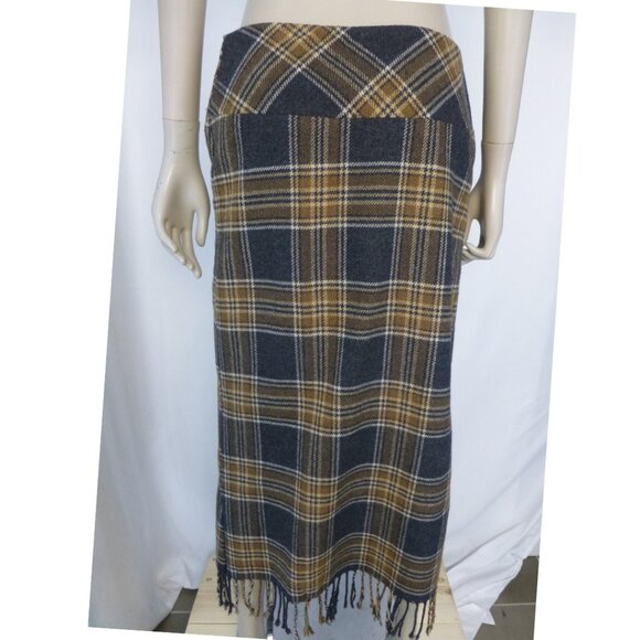 Vintage 1980's David N. Wool Blend Wrap Plaid Fringe Skirt - Picture 4 of 13